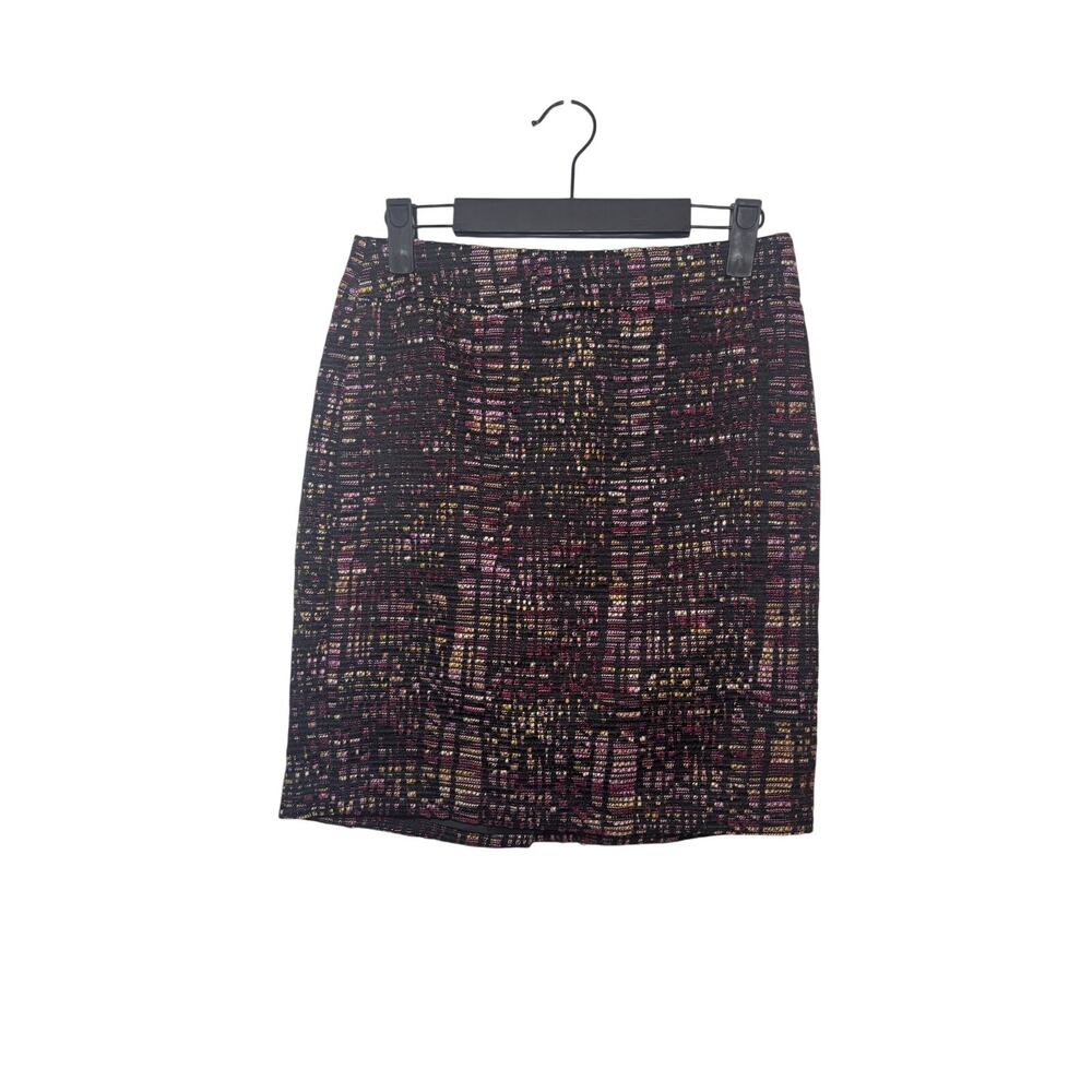 ANN TAYLOR PETITE Black Multi Color Textured Tweed Pencil Skirt Size 0P